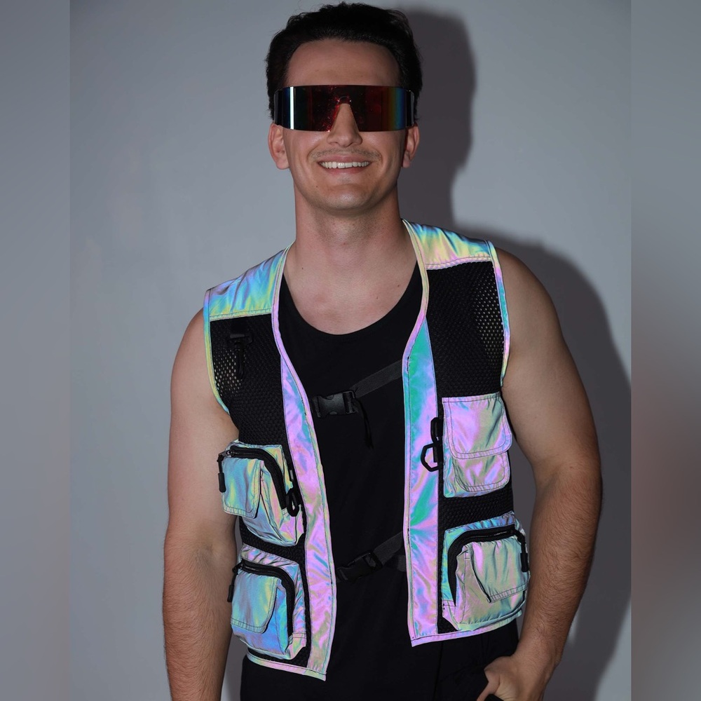 iHeartRaves Rainbow Reflective Fishnet Vest